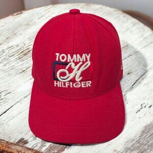 Tommy Hilfiger Spell Out Strapback Cap Embroidered Vintage 90s Baseball Hat Red